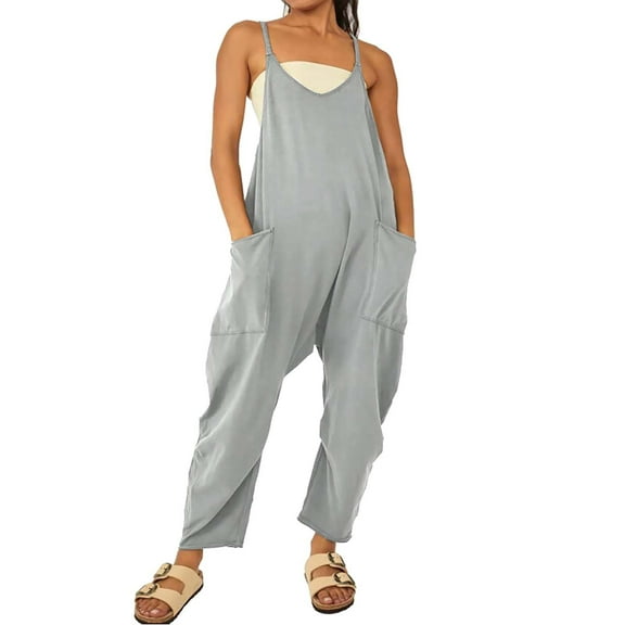 Outfmvch Spaghetti Strap Romper Jumpsuits for Women Womens Jumpers and Rompers Womens Overalls Plus Size Romper Jean Romper Overalls for Women Loose Fit Gray 2 4xl
