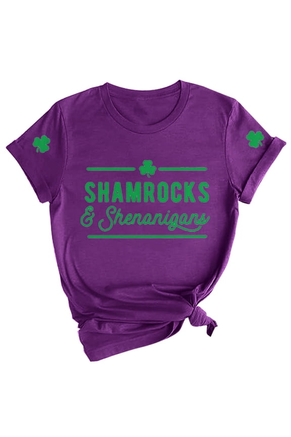 St Patrick's Day Shirts Graphic T-Shirt Irish Saint Patricks Day shirt shamrock t shirt Shamrock Tee Graphic Tee Shirt irish tshirts womens blouses Paddy's Day Short Sleeve Tops Purple L