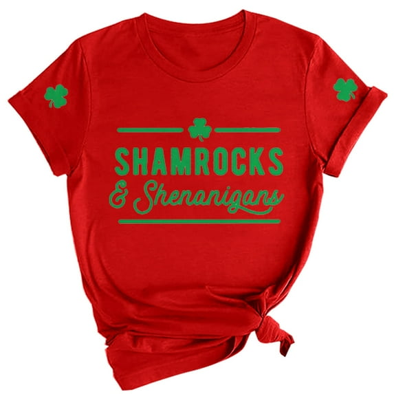 Outfmvch St Patrick's Day Shirts irish tshirts Shamrock Tee Irish Saint Patricks Day shirt shamrock t shirt Graphic Tee Shirt womens tops Paddy's Day Short Sleeve Tops Graphic T-Shirt Red L