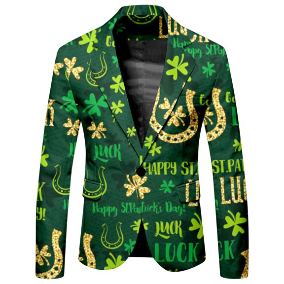 Outfmvch St Patricks Day Outfits for Men Jackets for Men Mens Jacket Men's St. P's Day Printed Casual Jacket Holiday Party Wear Mint Green L