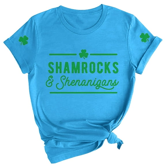 Outfmvch St Patricks Day Shirt Women St Patricks Day Shirt Womens Tops Wost. Day Funny and Shenanigans Casual T Shirt Casual T Shirt Letters Printed Crew Neck Shirt Wopullover T Shirt Sky Blue Xl