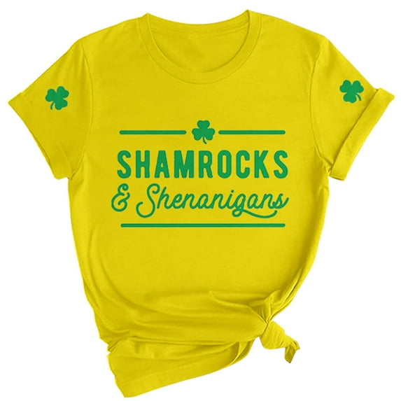 Outfmvch St Patricks Day Shirt Women St Patricks Day Shirt Womens Tops Wost. Day Funny and Shenanigans Casual T Shirt Casual T Shirt Letters Printed Crew Neck Shirt Wopullover T Shirt Yellow L