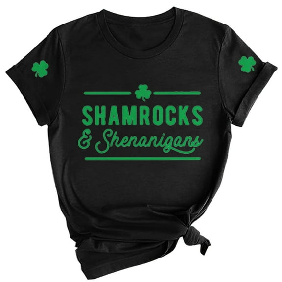 Outfmvch St Patricks Day Shirt Women St Patricks Day Shirt Womens Tops Wost. Day Funny and Shenanigans Casual T Shirt Casual T Shirt Letters Printed Crew Neck Shirt Wopullover T Shirt Black M