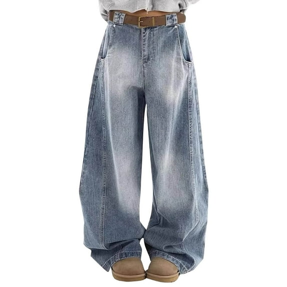 Outfmvch Straight Leg Jeans for Women Vintage Pants Barrel Jeans Women Ripped Jeans Womens Jeans Straight Leg Wide Leg Jeans Baggy Jeans Women Blue L