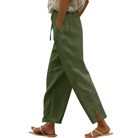 Outfmvch Plus Size Linen Pants for Women,High Waisted Straight Leg Drawstring ,Straight Leg Linen Pants for Women,Gauze Pants for Women Casual Summer,Beach Vacation Clothes for Women Green 1 XL