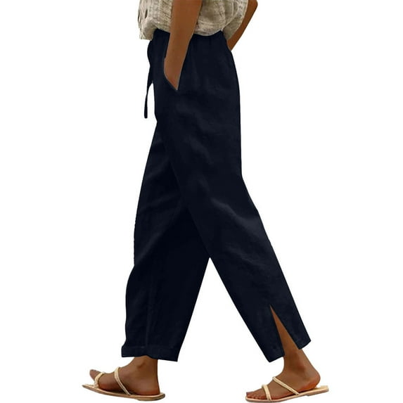 Outfmvch Plus Size Linen Pants for Women,High Waisted Straight Leg Drawstring ,Straight Leg Linen Pants for Women,Gauze Pants for Women Casual Summer,Beach Vacation Clothes for Women Black M