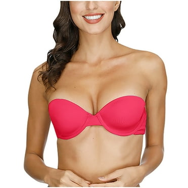 Outfmvch Strapless Bra Strapless Bra Push Up Sticky Bra Polyester Cotton Strapless Daily Woman Tube Tops for Women(clearance) Hot Pink 75c