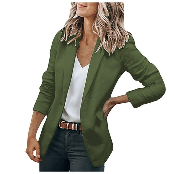 Outfmvch Suits Blazer For Women 2023 Jackets Women'S Open Work Blazers Coat Casual Sleeve Front Long Office Women'S Coat Womens Blazer Army Green 2Xl