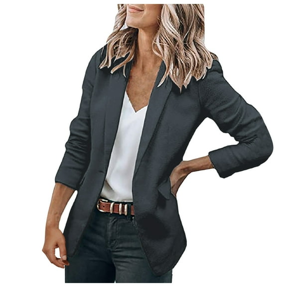 Outfmvch Suits Blazer For Women 2023 Jackets Women'S Open Work Blazers Coat Casual Sleeve Front Long Office Women'S Coat Womens Blazer Dark Gray S