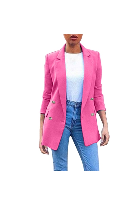 Suits Womens Blazer Womens Pocket Office Blazer Draped Front Cardigan Jacket Work Suit Blazers For Women Hot Pink L