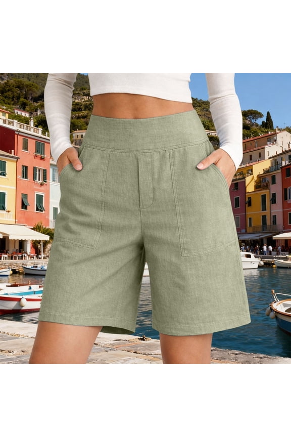 Summer Jorts for Women Gauze Shorts with Pockets Beach Vacation Shorts Pockets Elastic Waist Hiking Short High Waisted Wide Leg Shorts with Pockets Summer Linen Shorts Green L