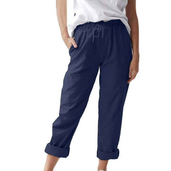 Outfmvch Summer Pants for Women Drawstring Pants Linen Trousers Beach Vacation Plus Size Baggy Wide Vacation Outfits Dress Pants Flowy Pants Beach Wear Pantalon Ancho Para Mujer Blue 2 5xl