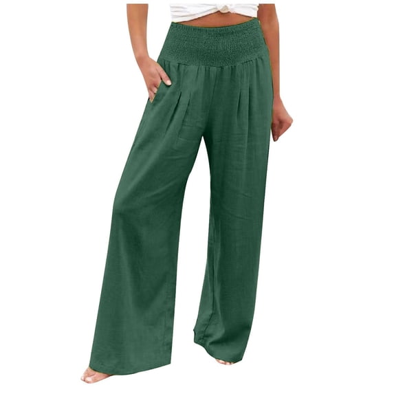 Outfmvch Summer Pants for Women Flowy Drawstring High Waist Gaucho Pant Linen Pants Loose Fit Summer Pants Cropped Linen Pants Women Pedal Pushers for Women Beach Pants Army Green S-2XL