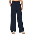 thumbnail image 1 of Outfmvch Summer Pants for Women Women' S Culottes Casual Capri Baggy Casual Drawstring Flowy Pants Baggy Straight Leg Linen Palazzo Pants for Women Beach Pants for Women Flowy Lounge Navy S-3XL, 1 of 4