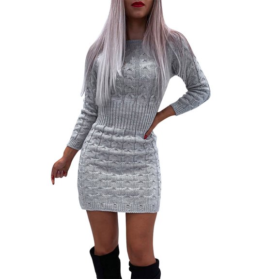 Outfmvch Sweater Dress for Women New Pattern Long-sleeved Knitted O-neck Sweater Solid Top Dress Womens Dresses Fall Dresses