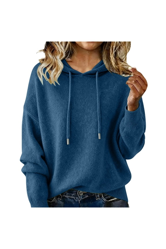 Sweaters for Women Casual Knit Long Sleeve Tops Lightweight Pullover Clothes Fall Fashion Outfits 2025 Sweaters for Women Plus Size Hoodies 2025 Trendy Knit Sweater Long Sle Navy S