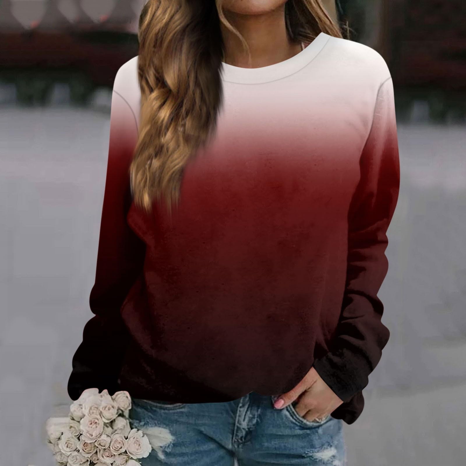 Outfmvch Sweaters for Women Womens Sweatshirt Womens Casual Striped