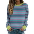 thumbnail image 1 of Outfmvch Sweaters for Women Womens Sweatshirt Women Sweatshirt Oversized Striped Crewneck â Long Sleeve 2024 Trendy Fall Fashion Pullover Preppy Clothes Hoodies for Women Z Purple2 S Sale, 1 of 3