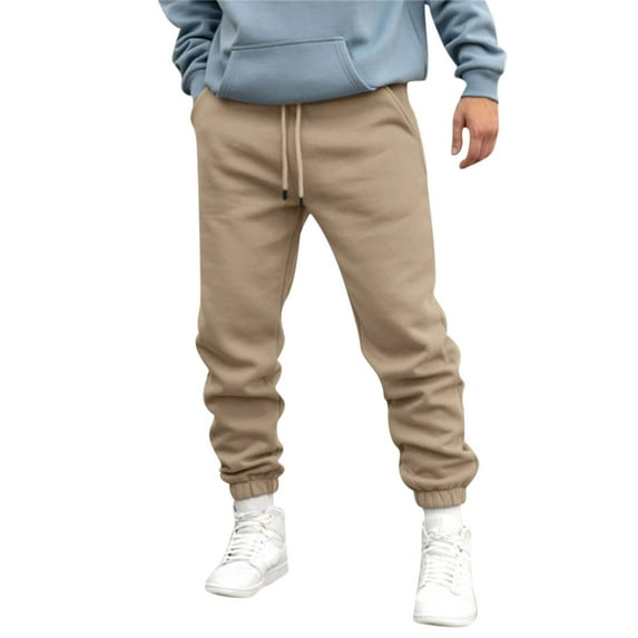 Outfmvch Sweatpants For Men Long Johns For Men Mens Autumn And Winter High Street Fashion Leisure Loose Sports Running Solid Color Lace Up Pants Sweater Pants Trousers Men'S Pants Khaki L