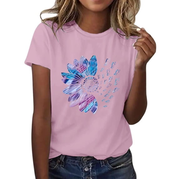 Outfmvch T Shirts for Women Graphic Tee Flowy Tops for Women Sunflower T Shirt Crew Neck Sunflower Shirts for Women Shirts for Women Fashion Clothing Workout Tops for Women Pink M