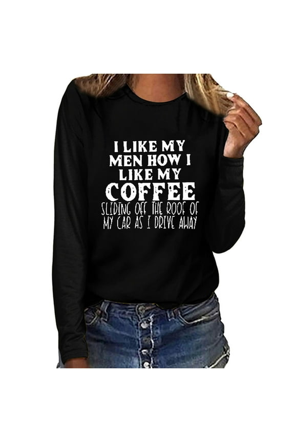 T Shirts for Women Long Sleeve Shirts for Women Letters Printed Long Sleeve Round Neck T-shirt Tops Blouse Shirts Summer Tops for Women 2023 Trendy Black L