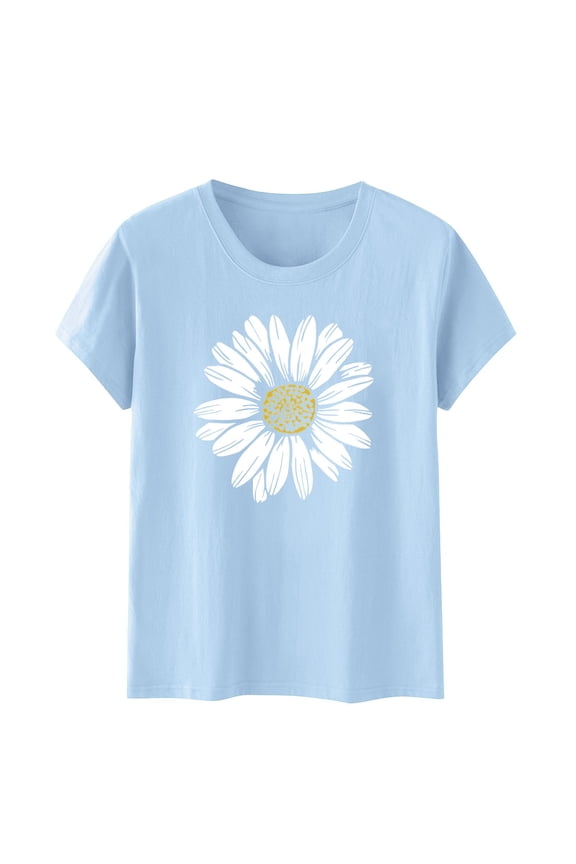 T Shirts for Women T Shirts for Women T-shirts Graphic Tee Womens Printed T Shirts Womens Blouses Shirts for Women Crop Tops for Women Summer Tops for Women Blue L