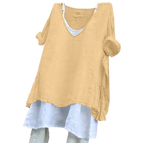 Outfmvch T Shirts for Women，Womens Summer Tops，Gauze Tops for Women，Plus Size Tops，Button Down Shirts for Women，Beach Vacation Clothes for Women，Cotton Shirts for Women， Khaki，M