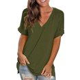 thumbnail image 1 of Outfmvch T Shirts for Women Womens Tops Dressy Casual Summer V Neck Short Sleeve Shirt Tunic Tops Blouse Summer Tops for Women 2023 Trendy Army Green L, 1 of 8
