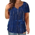 thumbnail image 1 of Outfmvch T Shirts for Women Ladies Plus Size Summer Loose Tie Dye Striped Print Crew Neck Button Down Short Sleeve Womens Tops Dark Blue, 1 of 7