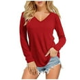thumbnail image 1 of Outfmvch T Shirts for Women Summer Tops for Women 2023 Trendy Lady Top Solid Color Loose Long Sleeve V-Neck Blouse Womens Summer Tops Red XL, 1 of 4