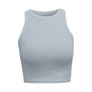 Outfmvch Tank Top for Women Sleeveless Tops for Women Casual Summer Solid Color Sleeveless Round Neck Short Vest Tank Tops Summer Tops for Women 2023 Trendy Blue M