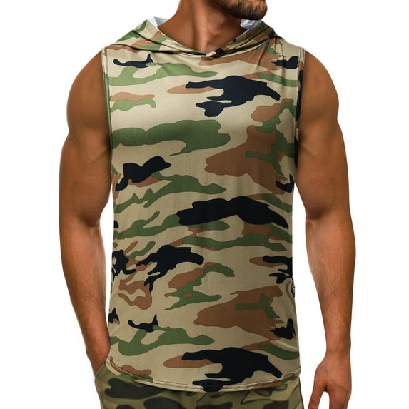 Outfmvch Tank Top for Men Fashion Casual Camouflage Hooded Breathable Sleeveless Vest Waist Womens Tops Camouflage