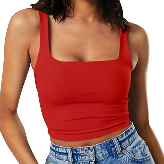 Outfmvch Tank Tops for Women square neck tank top women loose tank tops for women basic tank tops for women womens tank Ribbed Square Neck Tank Tops Basic Backless Sleeveless Shirts Z1 Red 4 S