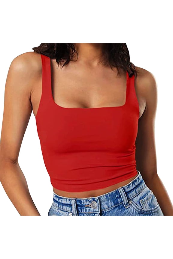 Tank Tops for Women square neck tank top women loose tank tops for women basic tank tops for women womens tank Ribbed Square Neck Tank Tops Basic Backless Sleeveless Shirts Z1 Red 4 S