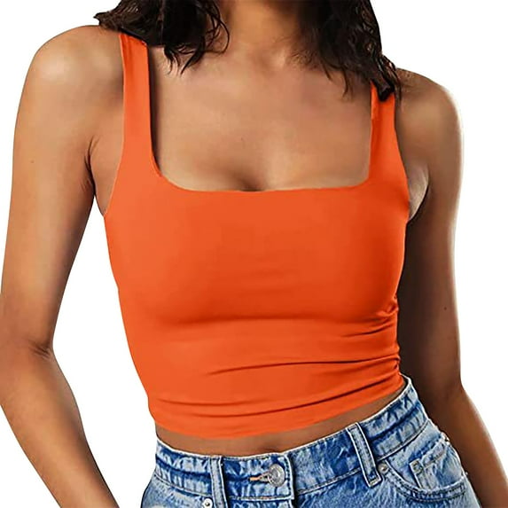 Outfmvch Tank Tops for Women square neck tank top women summer tops for women athletic tops for women bandeau top Ribbed Square Neck Tank Tops Basic Backless Sleeveless Summer Shirts 2025 Z1 Red 1 L