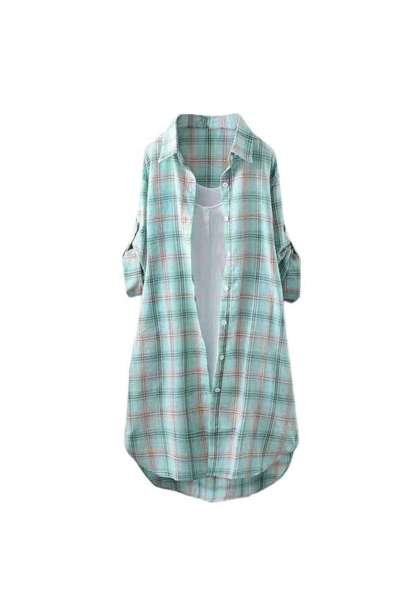 Tunic Button Down Shirts for Women Plaid Shirts for Women Plaid Tops for Women Flannel Dress for Women Striped Long Sleeve Shirt Cardigan Shirt Thin Jacket Z Green 1 2xl