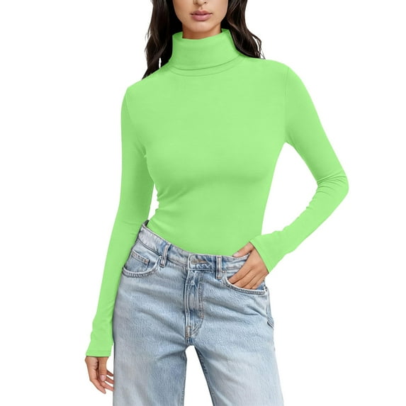 Outfmvch Turtleneck Sweater Women Basic Layering Knit Top Solid Color Loose Tops Classic-fit Long-sleeve Turtleneck Sweater Basic Thermal Underwear Tops Winter Sweaters for Womena2_light Green 3xl