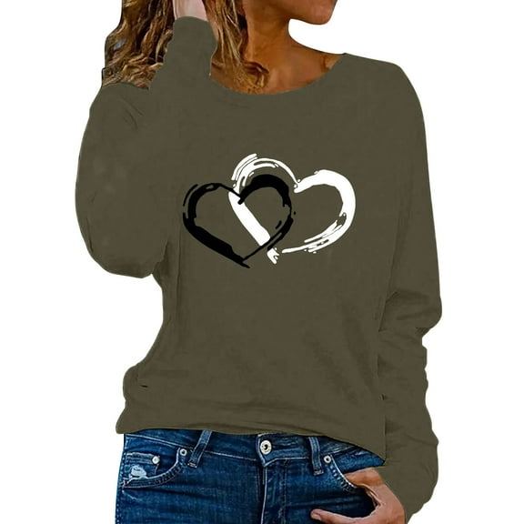 Outfmvch Valentine Day Shirts for Women's Long Sleeve Wiholl Long Sleeve Shirts for Women Running Tops for Women Womens Tunic Tops Women Long Sleeve T Shirts Army Green L