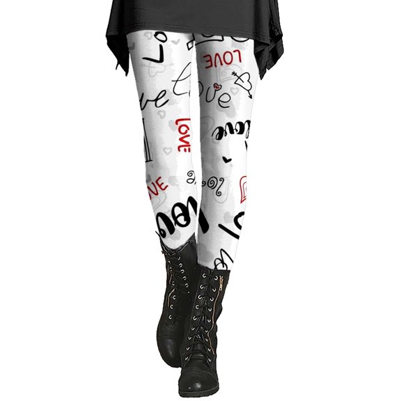 Outfmvch Valentine's Day Sweatpants Valentines Day Heart Leggings for Women High Waist Cotton Leggings for Women Yoga Capris with Pockets for Women Cotton Leggings Black M