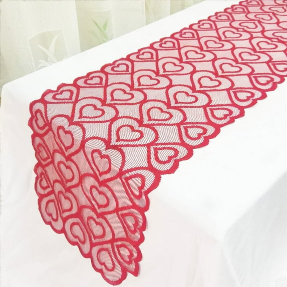 Outfmvch Valentines Day Decorations,Heart Table Runner,Love Table Runner,Valentine's Day Table Flag Decoration Red Knitted Love Table Flag,Valentines Day Home Decor,Pink Wedding Decor Red 2 cloth