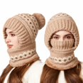 thumbnail image 1 of Outfmvch Warm Hats for Women Winter 3 in 1 Beanie Hat with Scarf and Mask,Womens Knit Beanie Hat Fleece Lined Winter Scarf Mask Set Snow Caps Hat and Scarf Khaki 2 One Size, 1 of 6