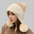 thumbnail image 1 of Outfmvch Warm Hats for Women Women Winter Peruvian Cover Ears Beanie Hat Ear Flaps Ski Snow Hats Knit Fleece Lined 3 Pom Pom Windproof Scarf Hat Beige One Size, 1 of 4