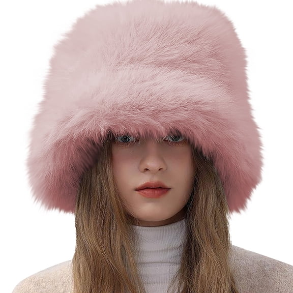 Outfmvch Warm Hats for Women Winter Winter Bucket Hat for Women Fur Russian Ladies Fluffy Snow Hat Fuzzy Fisherman Cap Warm Cute Cold Cap Pink A