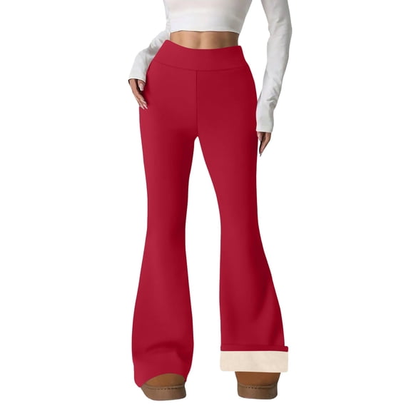 Outfmvch Warm Leggings Fleece Lined Flare Leggings Women Flare Leggings No Front Seam Womens Corduroy Pants Fleece Tights for Women Seamless Leggings Barrel Leg Pants Women Red 2xl