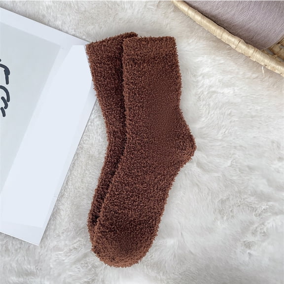 Outfmvch Warm Winter Socks for Women Home Floor Sleeping Fuzzy Fluffy Warm Cozy Slipper Socks for Men - Soft Comfy Fleece Sleep Socks Thick Fuzzy Socks Brown One Size