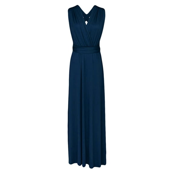 Outfmvch Wedding Guest Dresses for Women Prom Dresses 2024 Blue Dress Women Cocktail Dresses for Women Summer Dresses Elegant Multi Wear Bridesmaid Maxi Dress Wrap Evening Dress Navy M
