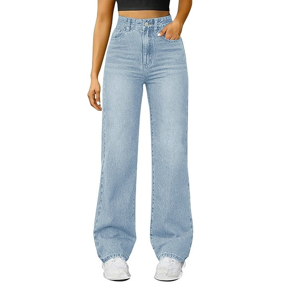 Outfmvch Wide Leg Jeans Woman Barrel Jeans Women Womens Baggy Jeans Women's Jeans Capri Jeans for Women Flare Jeans High Waisted Jeans for Women Light Blue S