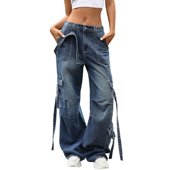Outfmvch Wide Leg Jeans Woman Cargo Pants Women Baggy Barrel Jeans Women Jeans Baggy Women Jeans Barrel Jeans High Waisted Jeans for Women Blue S