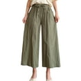 thumbnail image 1 of Outfmvch Wide Leg Linen Pants for Women Drawstring Pants Women' S Culottes Flowy Lounge Patchwork Pants Baggy Straight Leg Flowy Wide Leg Drawstring Wide Leg Linen Pants Army Green M-2XL, 1 of 7