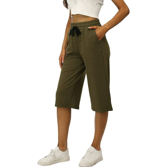 Outfmvch Wide Leg Pants For Women Sweatpants For Men Women Solid Color Drawstring Elastic Waist Sporty Wide Leg Capris Jogger Pants For Women Green 2Xl